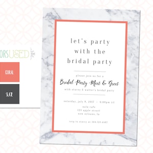 Printable Marble Look Bridal Party Meet and Greet Invitation, Bridal Luncheon, Bridal Invite, Bridal Brunch, Wedding Party
