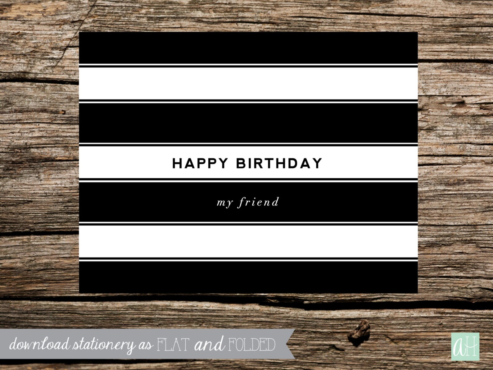Printable Happy Birthday Stationery Black and White Stripes: Instant ...