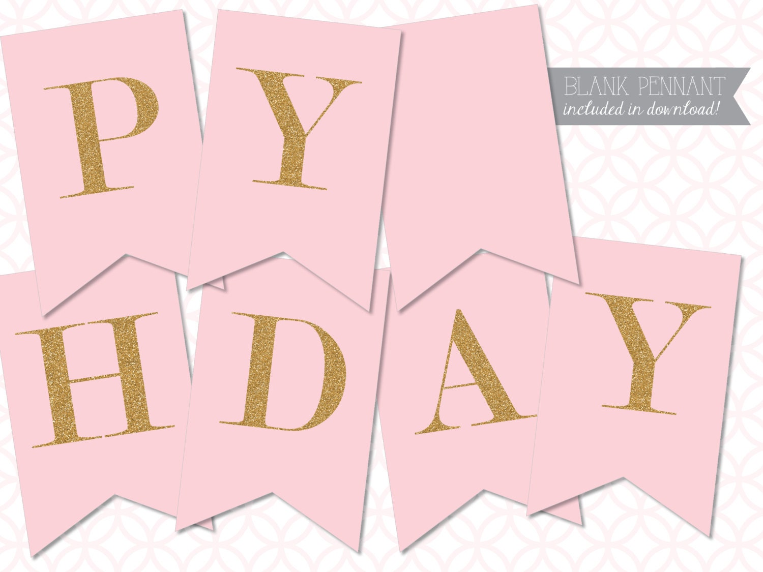 Printable Pennant Blush Pink With Gold Glitter Happy Birthday Banner ...