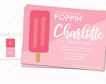 Imprimible Vamos a obtener esta fiesta POPPIN' invitación de fiesta de cumpleaños, 5in X 7in, Popsicle Tema cumpleaños invitar a la fiesta