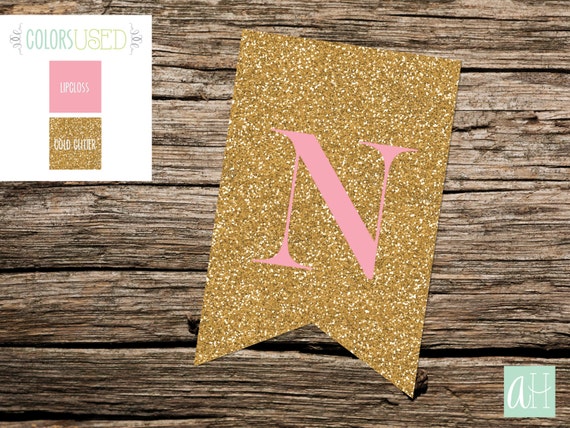 Customizable Pennant Banner - Rose Gold & Blush Party Banner With 132 Gold Letters, Numbers & Symbols - View #2