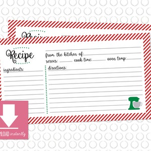 Printable Christmas and Holiday Recipe Card: Instant Download - Etsy