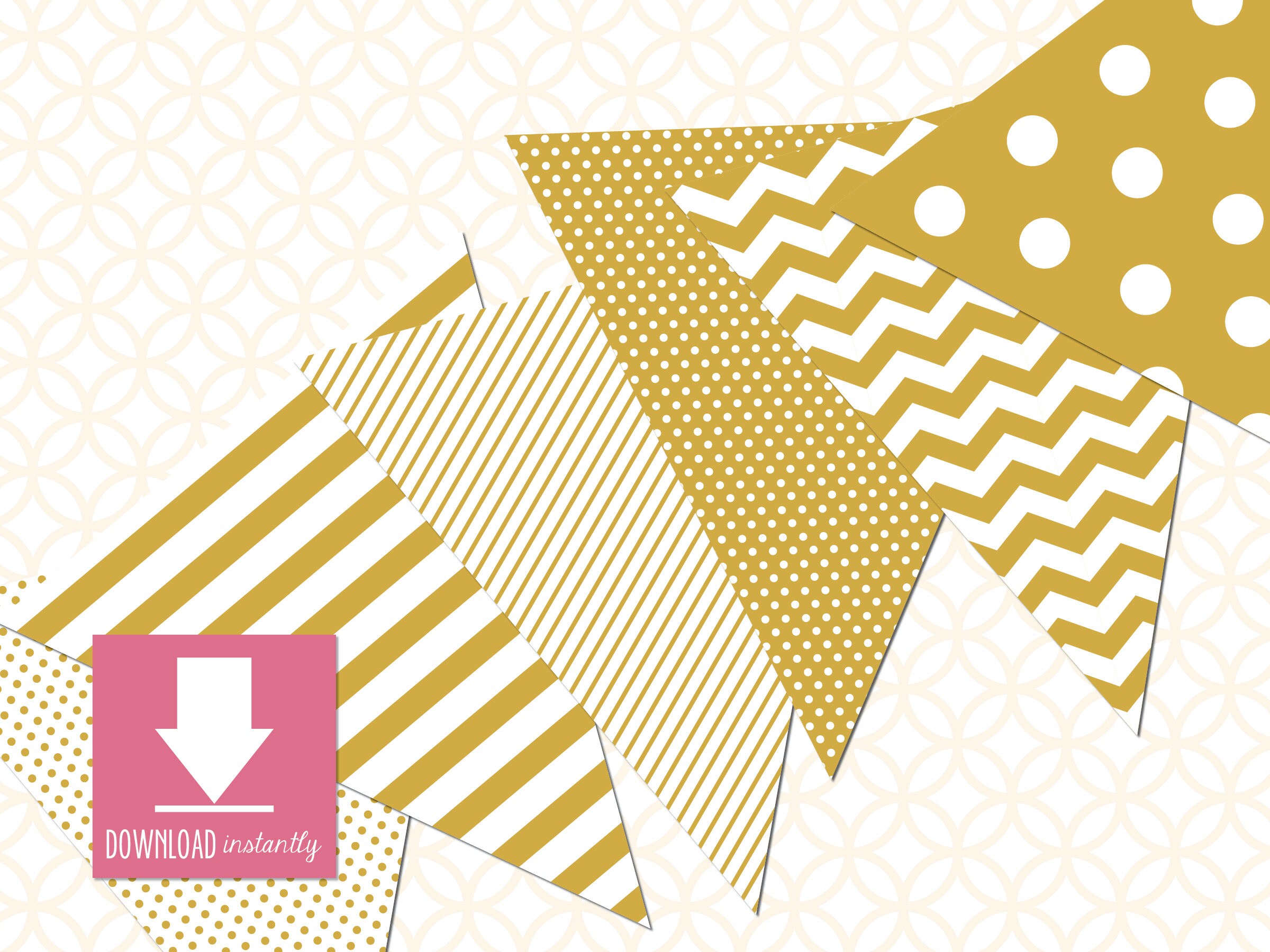 Creative Party Wimpelbanner Aus Papier – 90 Wimpel, Schwarz/gold Mit Streifen, Für Geburtstag & Feiern