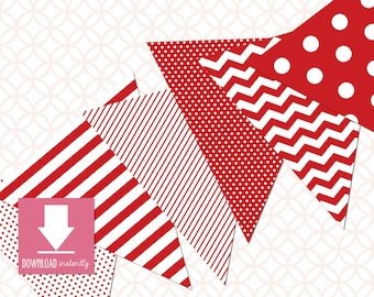 Afdrukbare geassorteerde wimpelvlagbanner: Scarlett Red (Instant Digital Download), diverse patronen