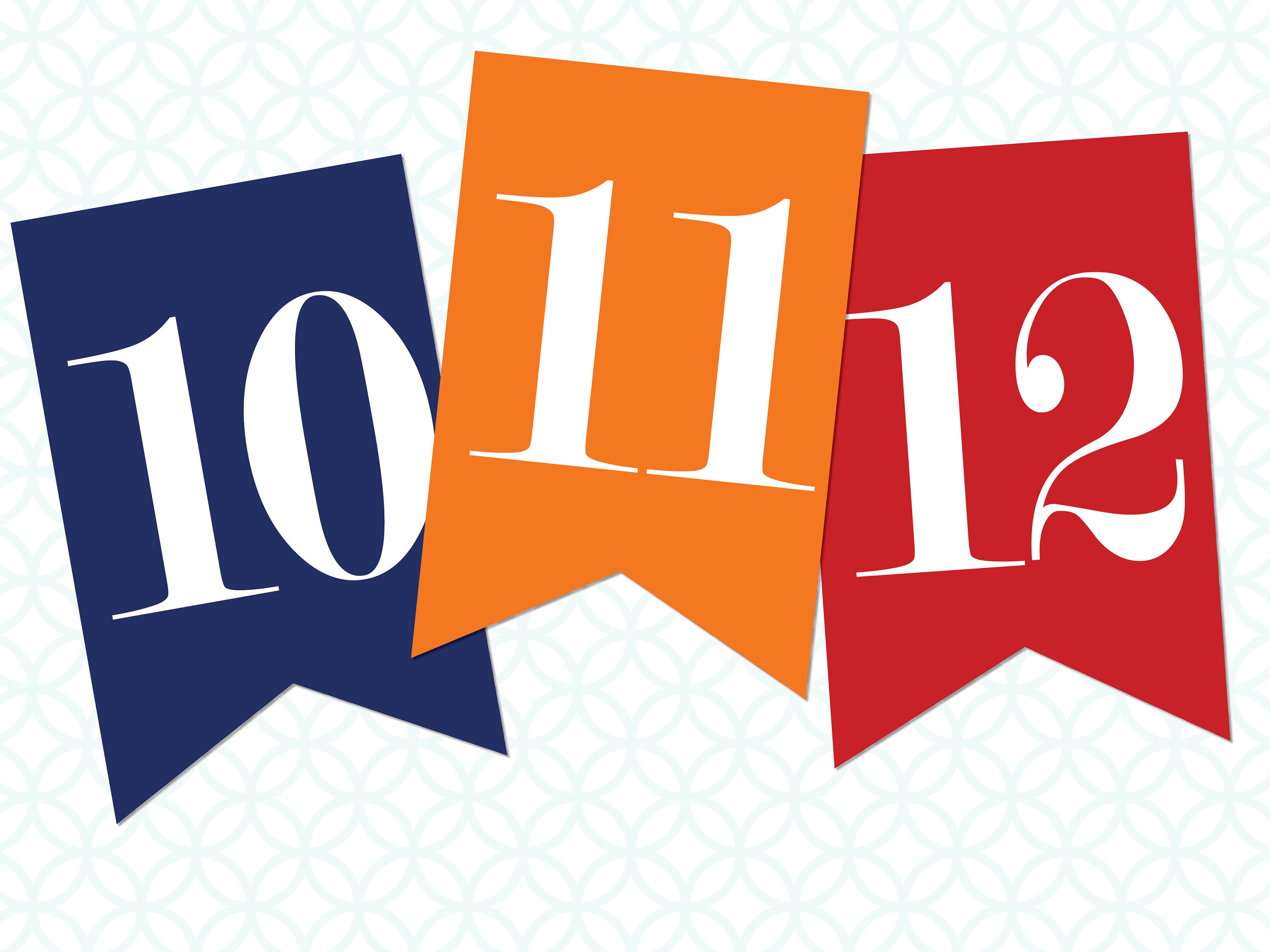 Printable Pennant Banner That Includes Numbers 10 Through 20: Colorful
