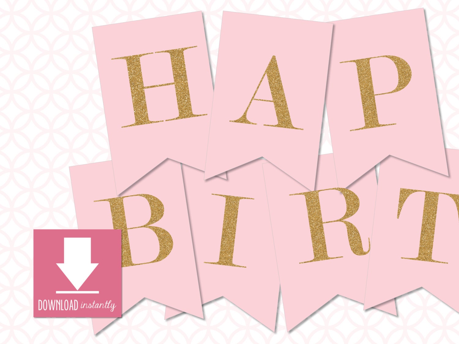 Printable Pennant Blush Pink With Gold Glitter Happy Birthday Banner ...