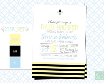 Printable Baby Shower Invitation: Mommy to Bee theme for Baby Boy, Baby Girl, or Gender Neutral, Bumble Bee Baby Shower