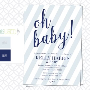 Printable Striped Baby Shower Invitation: OH BABY! Minimalist Baby Shower Invite