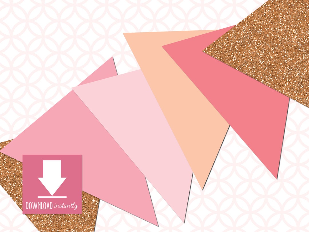 Printable Rose Gold Glitter Pennant Flag Banner That Includes Shades of ...