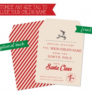 Printable Gift Tag from Santa customized to include a child&#39;s name, Custom Christmas Gift Tag, Gift from Santa Claus