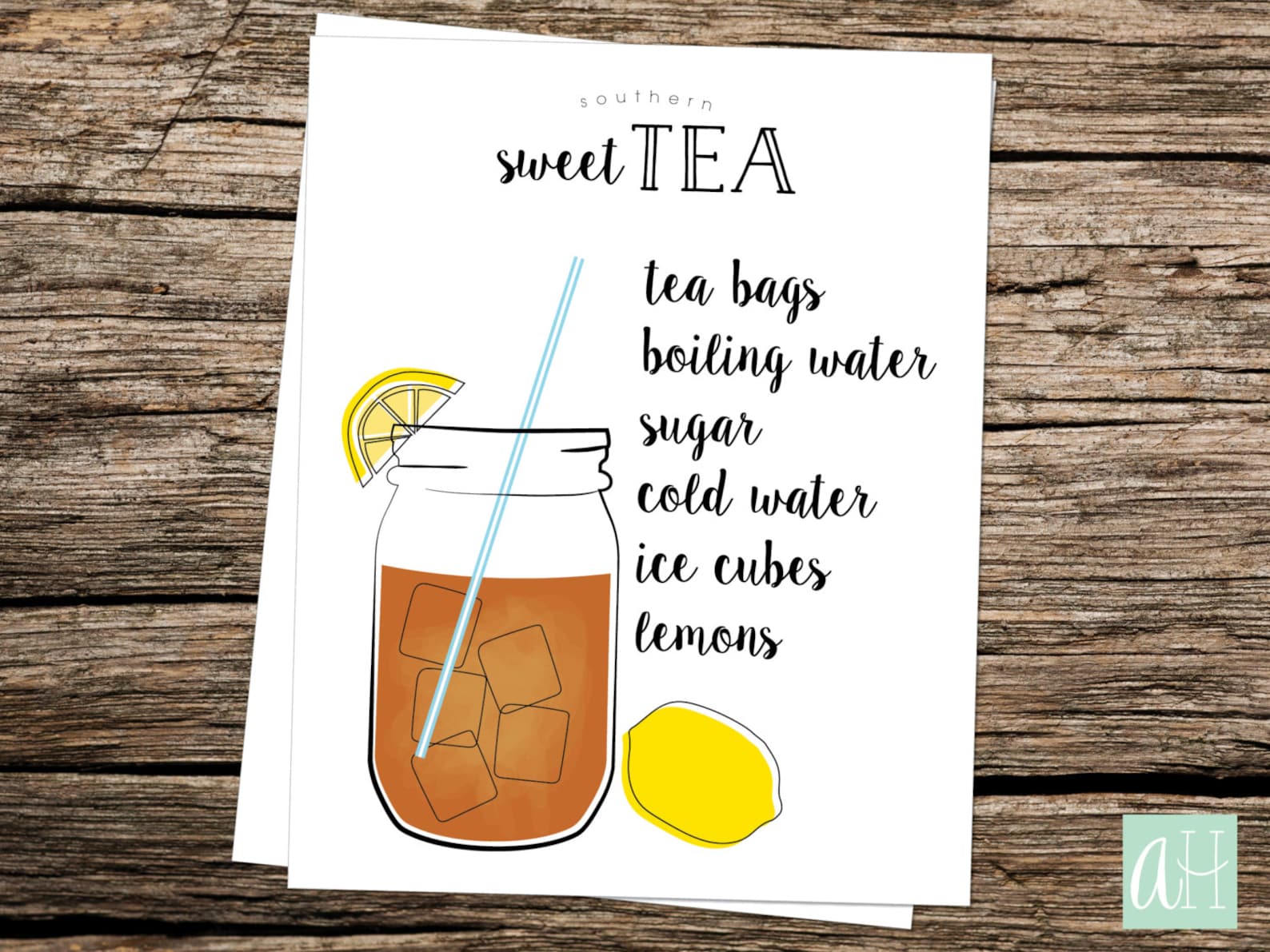 Printable Southern Sweet Tea Recipe Sign Instant Download as an 8.5in