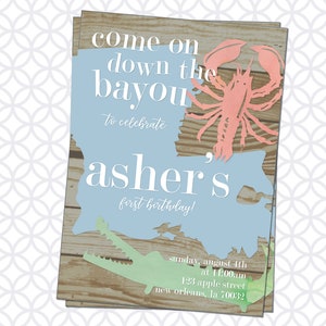 Printable LOUISIANA Birthday Party Invitations, Come on Down the BAYOU, Kid&#39;s birthday invitation, Customizable: Watercolor Invitation