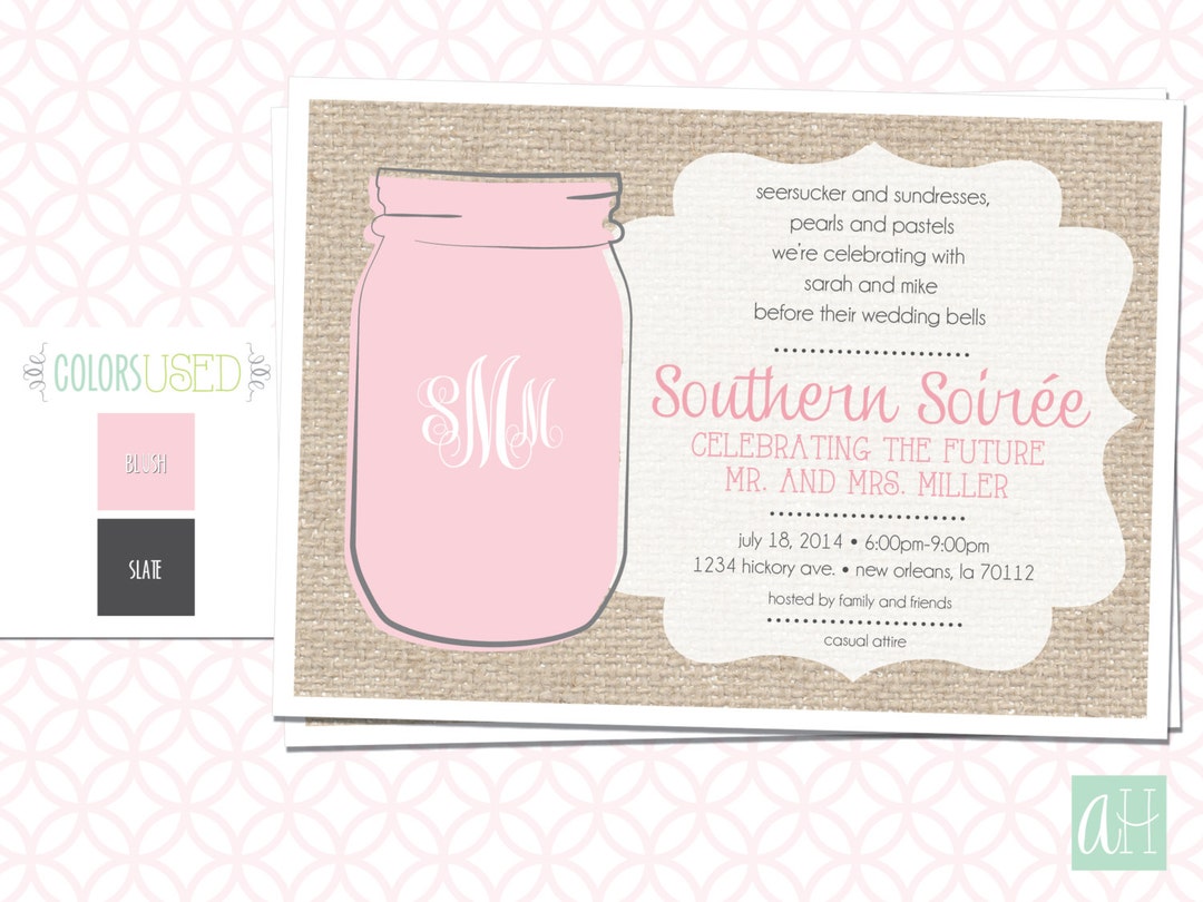 Printable Mason Jar Engagement Party Invitation: Southern Soirée ...