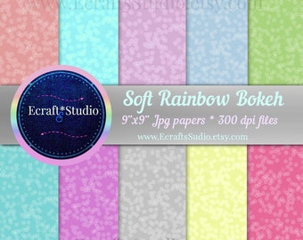 Rainbow Bokeh Digital Paper - Pastel Rainbow Patterns - Pastel Bokeh Clipart - Bokeh Backgrounds - Unicorn Digital Paper - Rainbow Colors