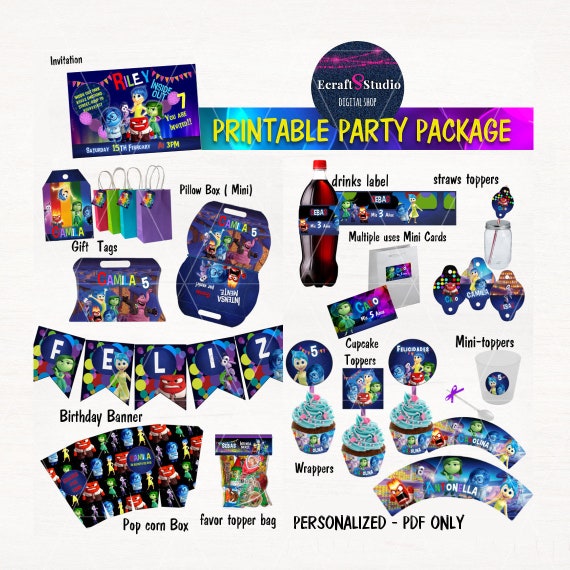 Inside out Birthday Party package, inside out birthday invitation, personalized printable package, inside out party printable, pdf Il_570xn