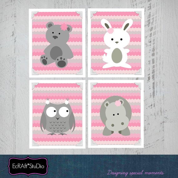 Printable Nursery Art, Printable Art Set, Pink and Gray Art, Printable Art, Girl Art, Bedroom Art, animal Nursery Prints Il_570xn