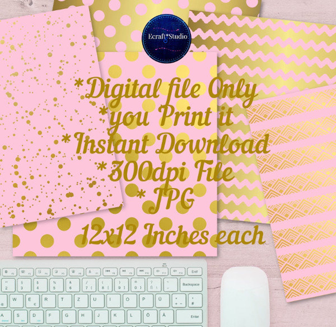Pink Digital Paper: Pink and Gold With Pink 