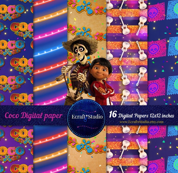 Coco digital Paper - Day of the Dead - Coco Party supplies - Mexican fiesta - Coco Party paper - Coco Disney clipart - Coco Disney Labels Il_570xn