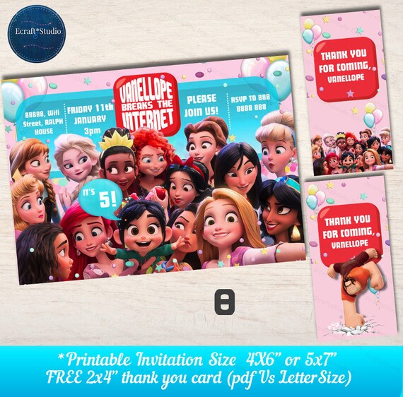 Ralph breaks the Internet invitation - Wifi Ralph invitation - wreck it ralph personalized invitation - Vanellope invitation - Printable Il_570xn