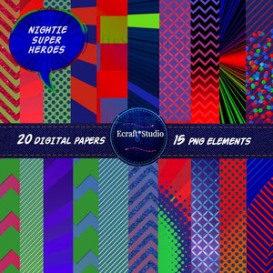 Papel digital de super-heróis, clipart digital de super-heróis, papel digital de heróis de camisola, aniversário de super-heróis, heróis de pijamas, papel de super-heróis