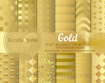 Gold Digital Papers - Metallic Gold Patterns - Metallic Gold Backgrounds - Gold Party Papers - Gold Valentines patterns -  Yellow Gold paper