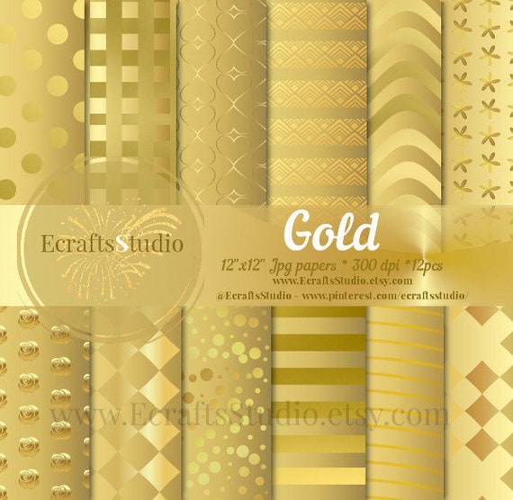 Gold Digital Papers - Metallic Gold Patterns - Metallic Gold Backgrounds - Gold Party Papers - Gold Valentines patterns - Yellow Gold paper Il_570xn