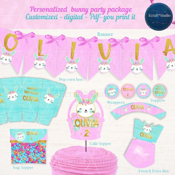 Bunny Birthday Party package, Some Bunny is One, Spring Birthday, First Birthday Girl, cute bunny party, Girls 1st Birthday, Easter Party Il_570xn