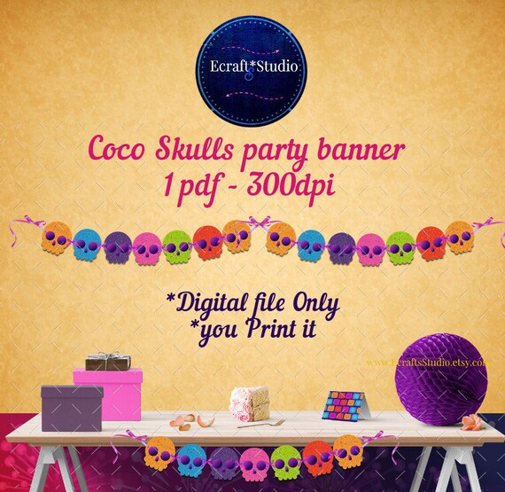 Coco Disney garland - Coco Party supplies - Sugar Skulls banner - Instant Download - Disney Coco - Printable Skulls - Day of the Dead Il_570xn
