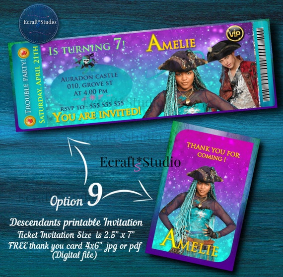 Descendants 2 - Mal invitation - Uma invitation - Evie invitation - Descendants 2 ticket - Descendants Party - Uma Descendants 2 Il_570xn