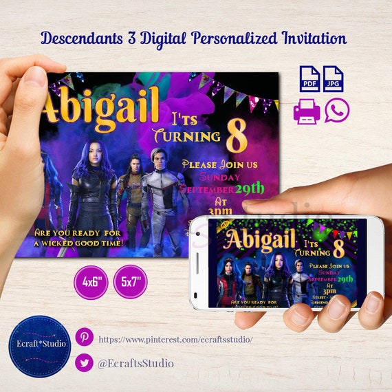 Descendants 3 Party Invitations - 5x7 4x6 Invite + Thank You Tags - Personalized - Descendants 3 birthday invitation - descendants 3 invite Il_570xn