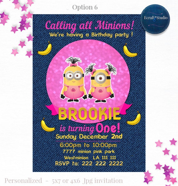 Minions Invitation - Minions Girl Party - Pink Minions Party - Minions Birthday - Minions Girls - Despicable me party - Minions party prints Il_570xn