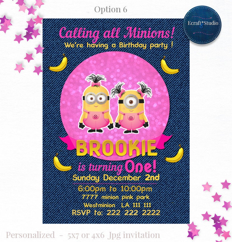 Minions Invitation Minions Girl Party Pink Minions Party Etsy