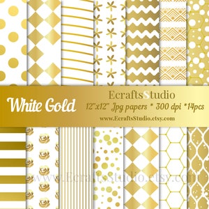 White and Gold  digital paper - Gold White Patterns - Gold and White Backgrounds - Gold Patterns - Metallic Gold Textures - Instant Download