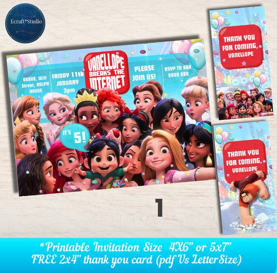 Ralph breaks the Internet invitation - Wifi Ralph invitation - wreck it ralph personalized invitation - Vanellope invitation - Printable Il_570xn