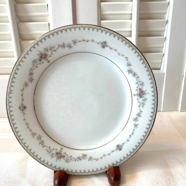 Vintage Noritake China ~ Fairmont ~ Japan ~Bread and Butter Plate ~ 6 1/4 inches across ~ Platinum Trim ~  Green Dots ~ Pink Roses