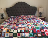 Vintage Hand and Machine Stitched Quilt Top Crazy Quilt Cathedral Window 95 x 86 King Size