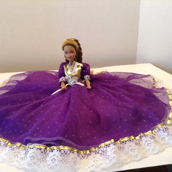 Vintage Barbie Bed Doll Boudoir Doll Purple with Ruffle Trim
