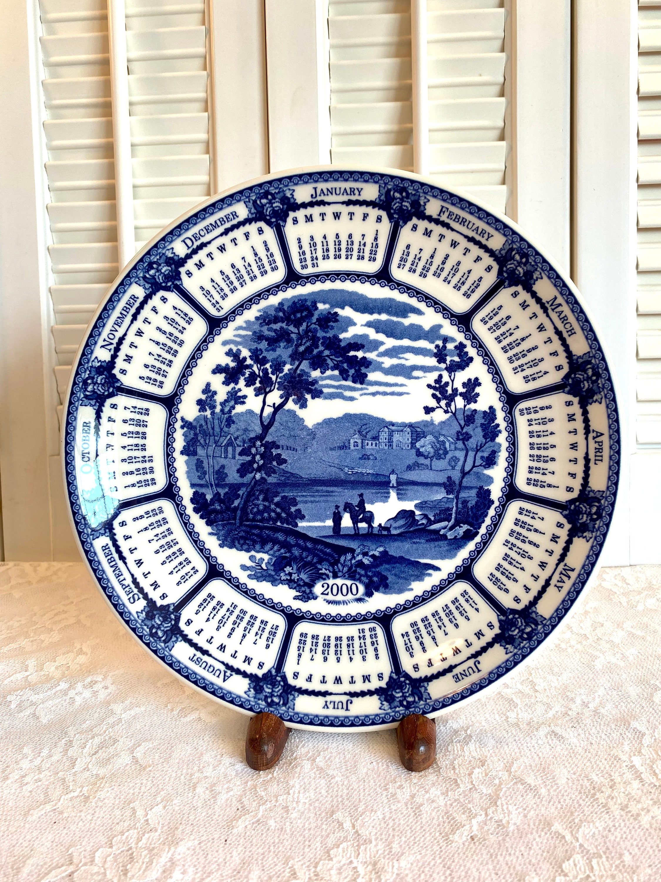 Vintage Wedgwood Blue Landscape Calendar Plate ~ Blue and White