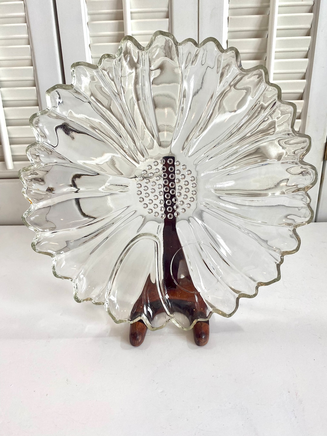 Vintage Hazel Atlas Sunflower Snack Plate ~ Clear Pressed Glass