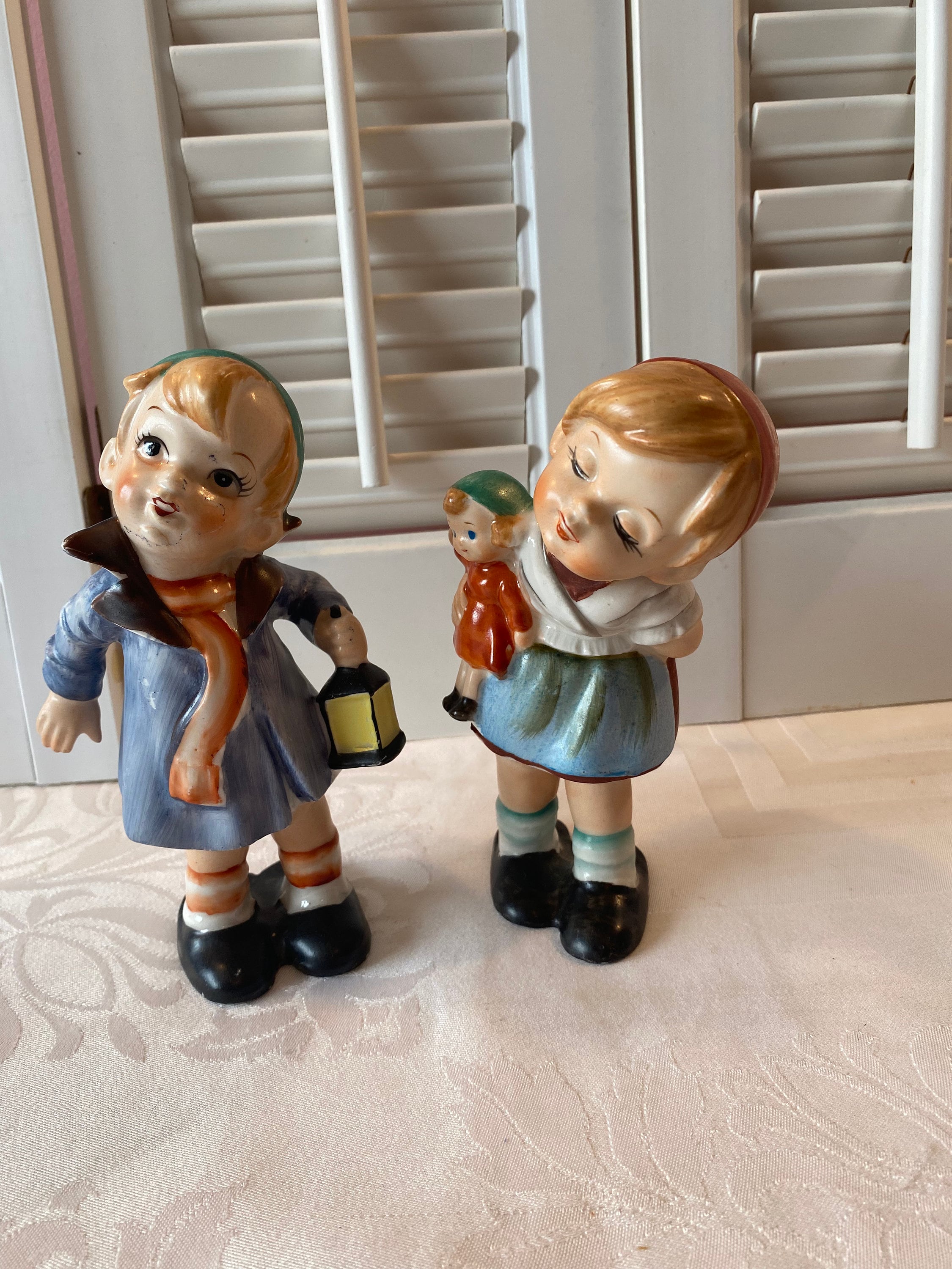 * antique figure ❀ ビスク パニエと 素敵な男の子 Vintage Lipper Mann Creations Japan Figurine ~ Boy and Girl