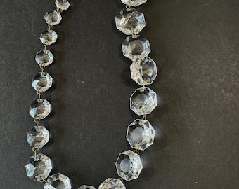 Vintage Crystal Beads Chain, 19 Octagon Shaped Beads, Multisize Crystal Beads, 17” long, Vintage Chandelier Parts