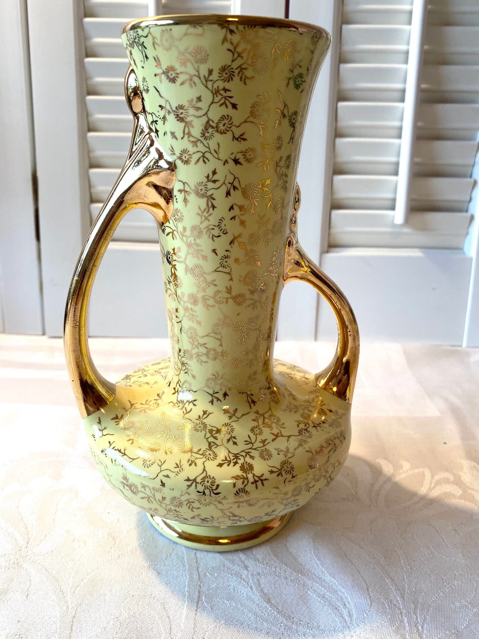 Yellow Ceramic Pottery Vase with Handles
