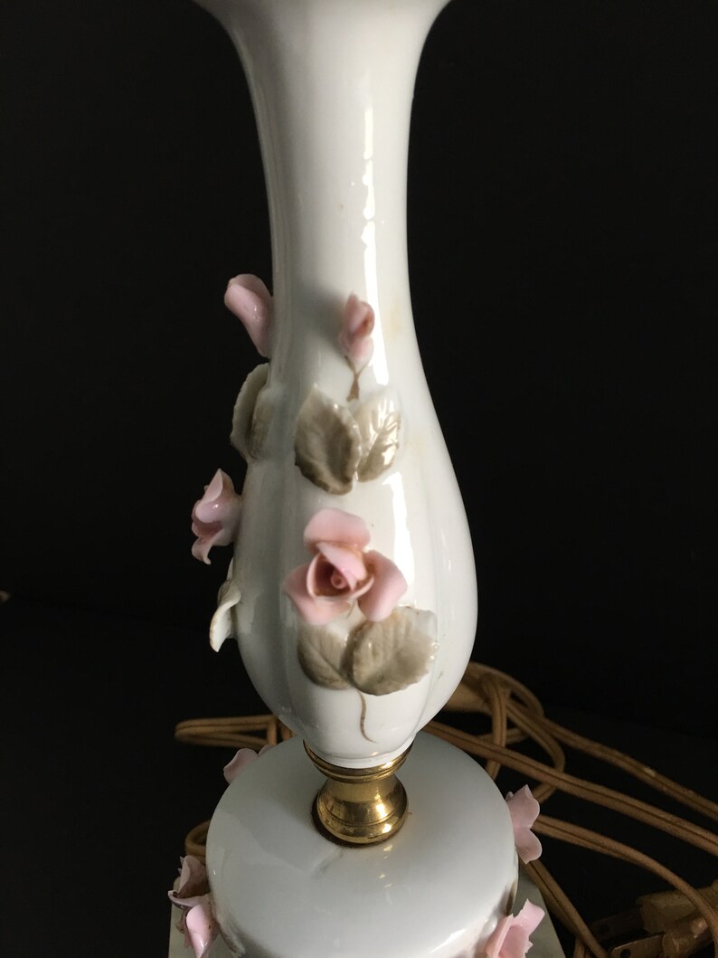 Vintage Roses Lamps ~ Marble Base ~ Set of Two Lamps ~ Pink Roses ~ Electric Lamps ~ Lamps Only ~ No Shades