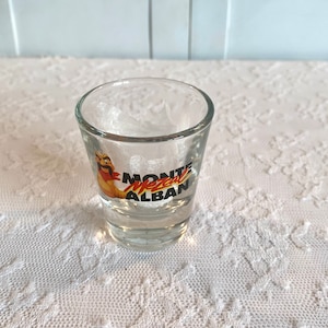 Vintage Monte Alban Mezcal Shot Glass ~ Tequila Worm ~ Clear Glass ~ Advertising ~ In Box ~ Collectible