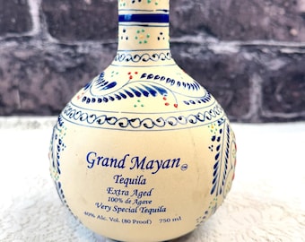 Vintage Grand Mayan Tequila Liquor Bottle, Whiskey Bottle, Decanter, Bar Decor  *BOTTLE IS EMPTY* *Has Discoloration to surface*