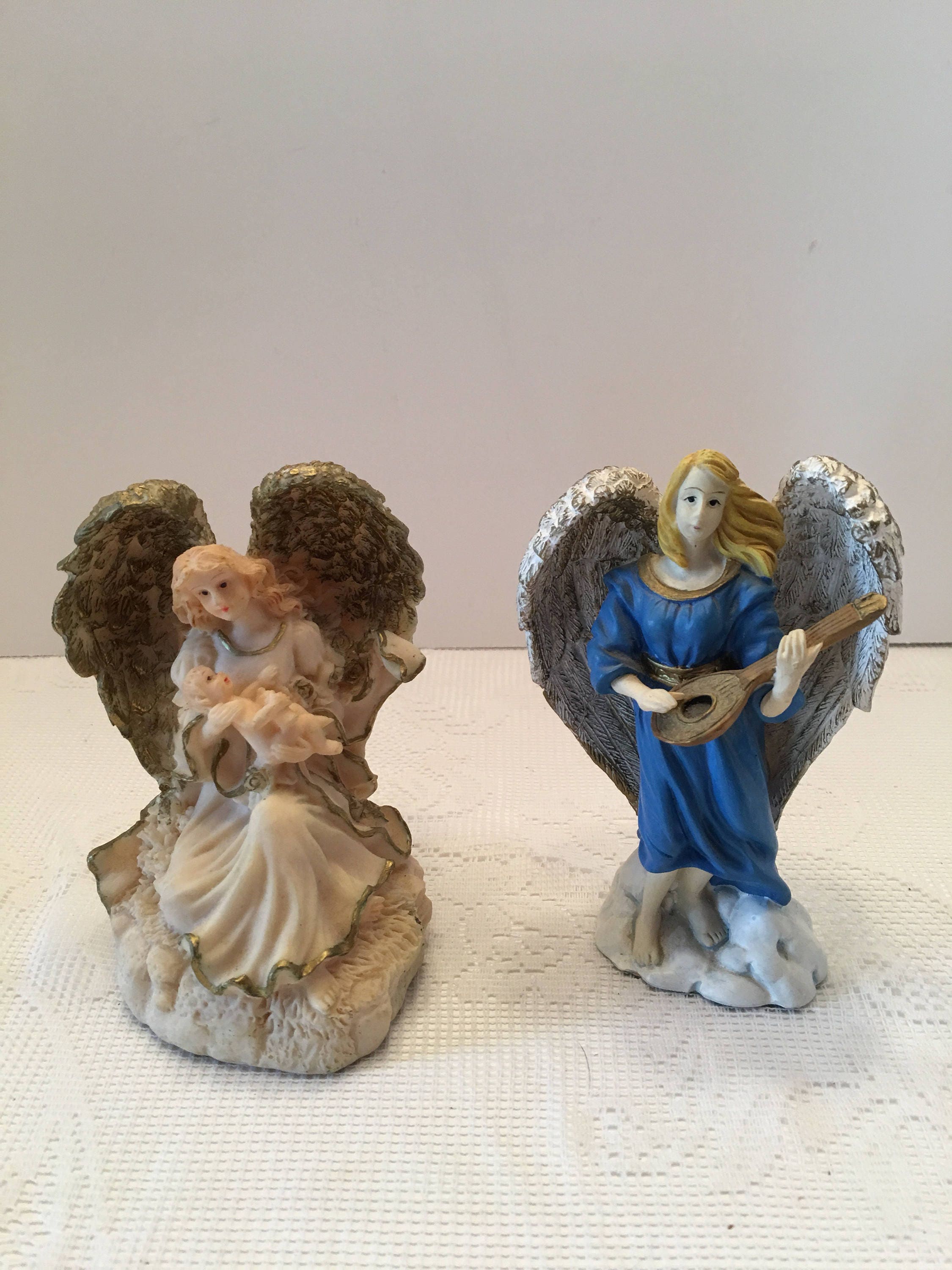 Angel Figurine ~ Blue Angel and Pink Angel ~ Set of Two ~ Classic 