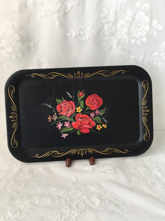 Vintage Metal Tray Decorative Tray Painted Metal Tray Etsy