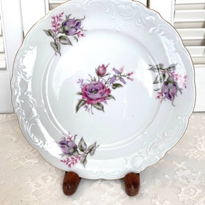 Vintage Walbrzych Meissen Flower ~ Bread and Butter Plates ~ Set of Four ~ Small Plates ~ Pink Floral Design ~ Gold Trim ~ Made in Poland