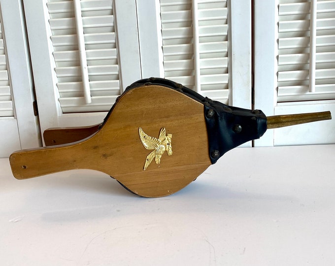 Vintage Bellow Fireplace Bellows Eagle Motif wood Brass and Vinyl