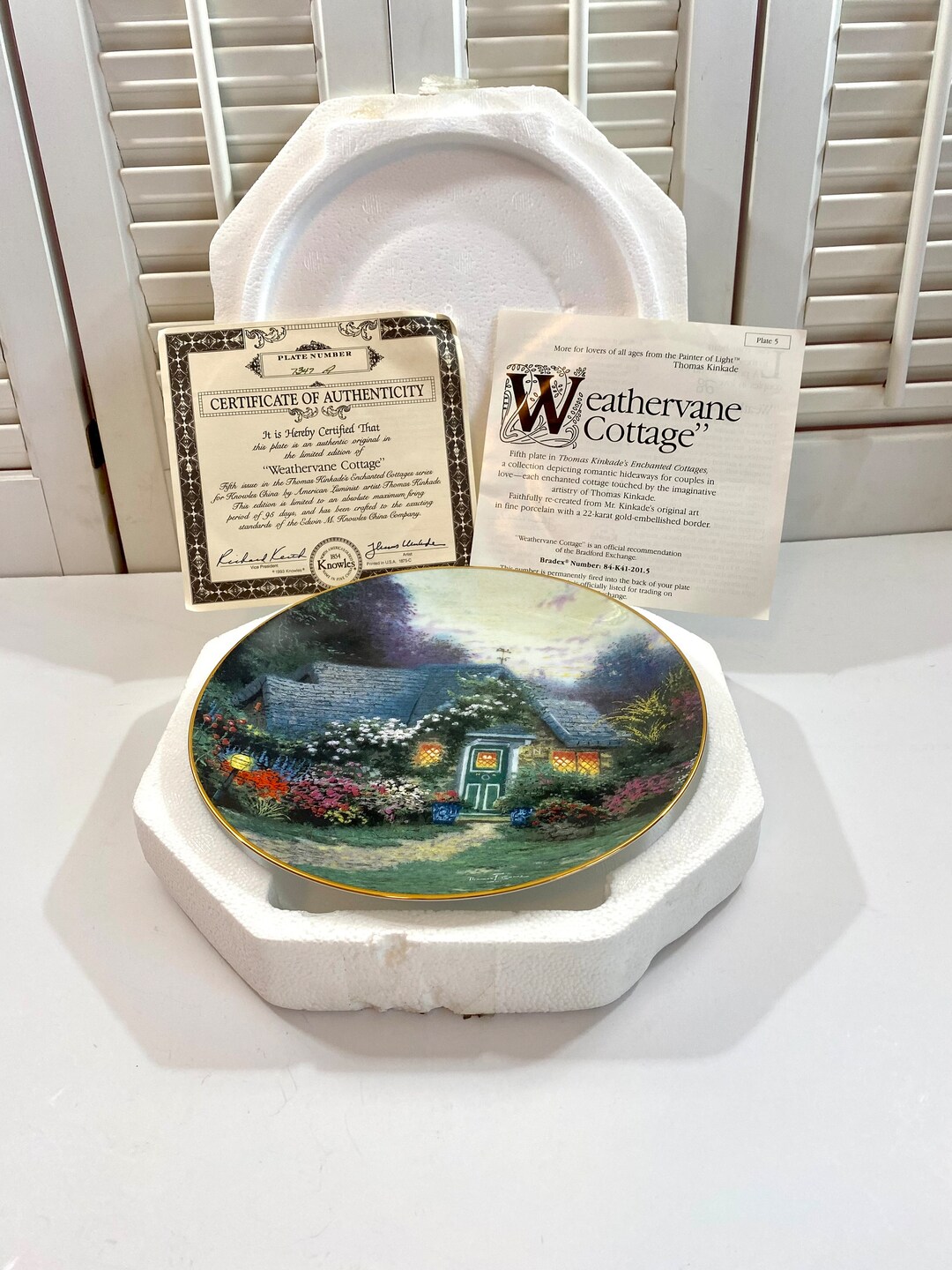 Thomas Kinkade Collectible Plate Weathervane Cottage 1993 5th Plate in